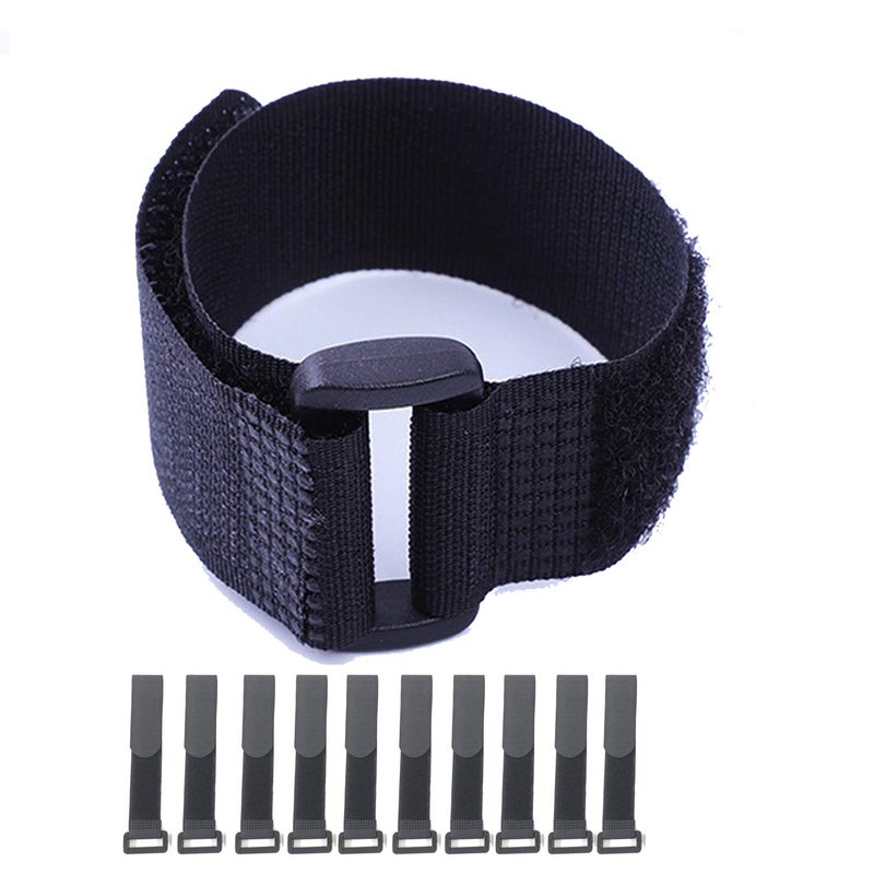 HUAPX Fastening Hook and Loop Cable Straps,10Pack Black Self-Adhesive Cable Ties,Nylon Securing Straps with Buckles,Adjustable and Reusable Cinch Straps for Cords Organized and Tidy(1" x 12") - Image 1